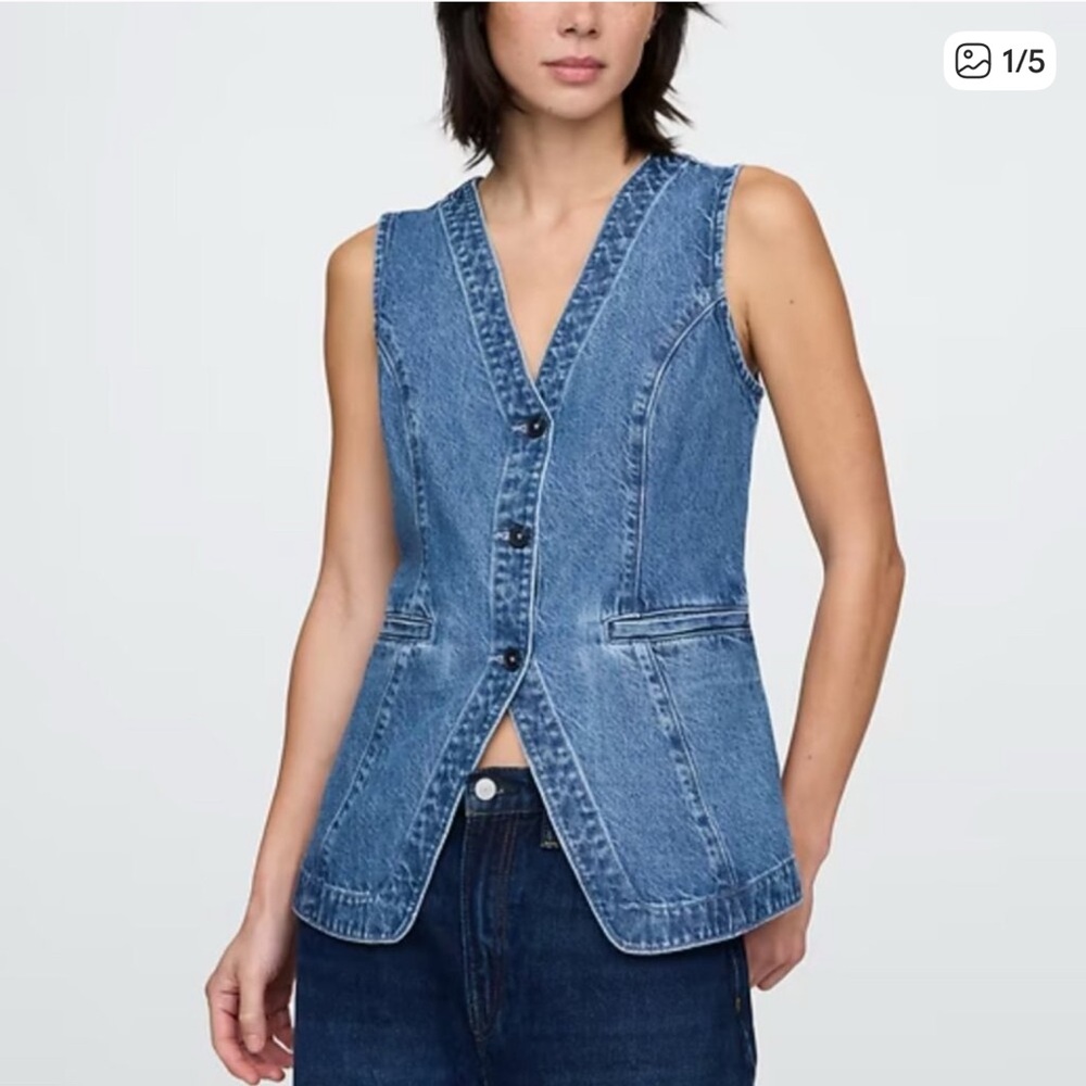 GAP Blue Denim Button-Up Vest